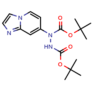 Chemical structure of di-tert-butyl 1-(imidazo[1,2-a]pyridin-7-yl)hydrazine-1,2-dicarboxylate , CAS 2411640-65-6, AChemBlock T101483