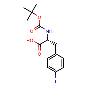 Chemical structure of (R)-2-((tert-Butoxycarbonyl)amino)-3-(4-iodophenyl)propanoicacid , CAS 176199-35-2, AChemBlock T101520