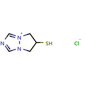 Chemical structure of 6,7-Dihydro-6-mercapto-5H-Pyrazolo[1,2-a][1,2,4]triazol-4-ium chloride , CAS 153851-71-9, AChemBlock T101560