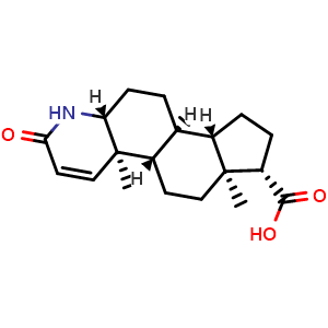 Chemical structure of 4-Aza-5a-androstan-1-ene-3-one-17b-carboxylic acid , CAS 104239-97-6, AChemBlock T101581