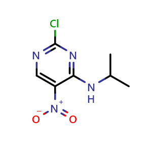 Chemical structure of 2-chloro-5-nitro-N-(propan-2-yl)pyrimidin-4-amine , CAS 890094-38-9, AChemBlock T101607