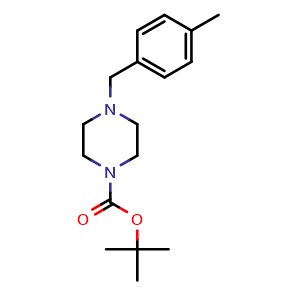 Chemical structure of tert-butyl 4-(4-methylbenzyl)piperazine-1-carboxylate , CAS 779989-61-6, AChemBlock T101614