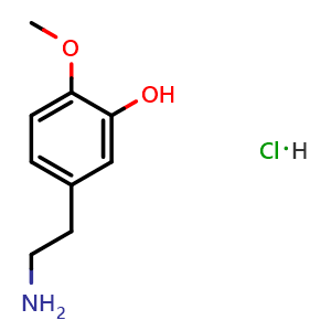 Chemical structure of 5-(2-Aminoethyl)-2-methoxyphenol hydrochloride , CAS 645-33-0, AChemBlock T101623