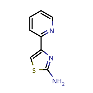Chemical structure of 4-(Pyridin-2-yl)thiazol-2-amine , CAS 30235-26-8, AChemBlock T101646