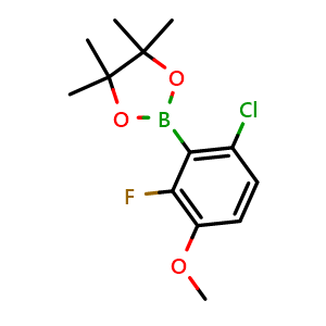 Chemical structure of 2-(6-chloro-2-fluoro-3-methoxyphenyl)-4,4,5,5-tetramethyl-1,3,2-dioxaborolane , CAS 1628684-12-7, AChemBlock T101685