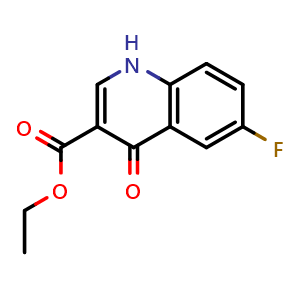 Chemical structure of ethyl 6-fluoro-4-oxo-1H-quinoline-3-carboxylate , CAS 318-35-4, AChemBlock T101736