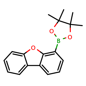 Chemical structure of 2-(Dibenzo[b,d]furan-4-yl)-4,4,5,5-tetramethyl-1,3,2-dioxaborolane , CAS 912824-85-2, AChemBlock T101760