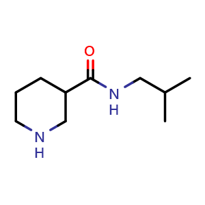 Chemical structure of N-(2-methylpropyl)piperidine-3-carboxamide , CAS 883554-87-8, AChemBlock T101764