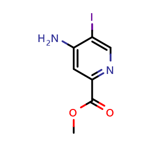 Chemical structure of methyl 4-amino-5-iodo-pyridine-2-carboxylate , CAS 2089150-47-8, AChemBlock T101846