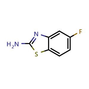 Chemical structure of 2-amino-5-fluorobenzothiazole , CAS 20358-07-0, AChemBlock T101847