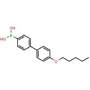 Chemical structure of (4'-(pentyloxy)-[1,1'-biphenyl]-4-yl)boronic acid , CAS 158937-25-8, AChemBlock T101862