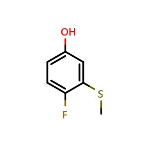 Chemical structure of 4-Fluoro-3-methylsulfanylphenol , CAS 836678-97-8, AChemBlock T101934