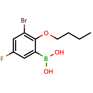 Chemical structure of 3-Bromo-2-butoxy-5-fluorophenylboronic acid , CAS 352534-85-1, AChemBlock T101948