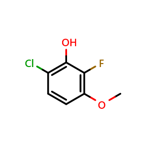 Chemical structure of 6-Chloro-2-fluoro-3-methoxyphenol , CAS 1017777-74-0, AChemBlock T101950