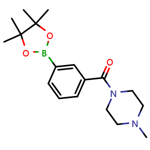 Chemical structure of (4-methylpiperazin-1-yl)(3-(4,4,5,5-tetramethyl-1,3,2-dioxaborolan-2-yl)phenyl)methanone , CAS 883738-38-3, AChemBlock T101952
