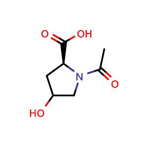 Chemical structure of (2S)-1-acetyl-4-hydroxypyrrolidine-2-carboxylic acid , CAS 926905-71-7, AChemBlock T101965