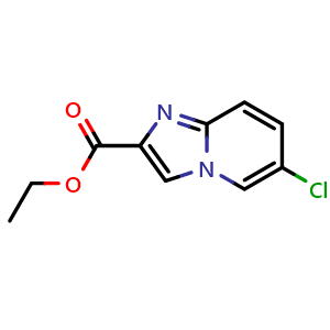 Chemical structure of ethyl 6-chloroimidazo[1,2-a]pyridine-2-carboxylate , CAS 67625-38-1, AChemBlock T101990