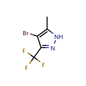 Chemical structure of 4-bromo-5-methyl-3-(trifluoromethyl)-1H-pyrazole , CAS 60061-68-9, AChemBlock T102000