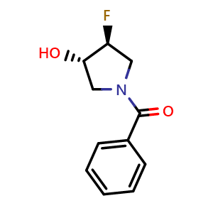 Chemical structure of trans-1-benzoyl-4-fluoropyrrolidin-3-ol , CAS 2205037-16-5, AChemBlock T102059