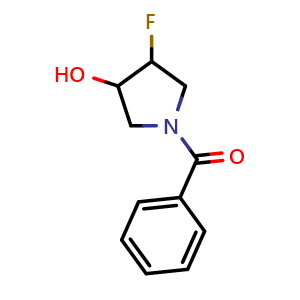 Chemical structure of 1-benzoyl-4-fluoropyrrolidin-3-ol , CAS 2169220-23-7, AChemBlock T102061