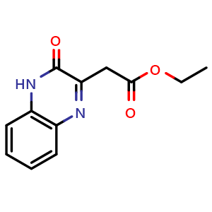 Chemical structure of ethyl 2-(3-oxo-3,4-dihydroquinoxalin-2-yl)acetate , CAS 14152-56-8, AChemBlock T102116