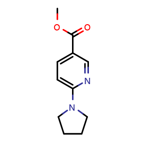 Chemical structure of methyl 6-(pyrrolidin-1-yl)pyridine-3-carboxylate , CAS 210963-94-3, AChemBlock T102144