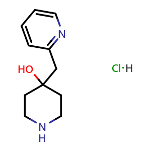Chemical structure of 4-[(pyridin-2-yl)methyl]piperidin-4-ol hydrochloride , CAS 1246633-40-8, AChemBlock T102221