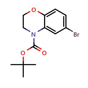 Chemical structure of tert-butyl 6-broMo-2,3-dihydrobenzo[b][1,4]oxazine-4-carboxylate , CAS 719310-31-3, AChemBlock T102250
