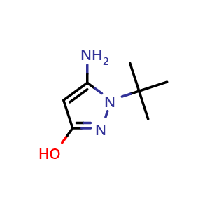 Chemical structure of 5-amino-1-(tert-butyl)-1H-pyrazol-3-ol , CAS 359867-35-9, AChemBlock T102253
