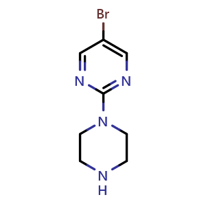 Chemical structure of 5-Bromo-2-piperazinopyrimidine , CAS 99931-82-5, AChemBlock T102262