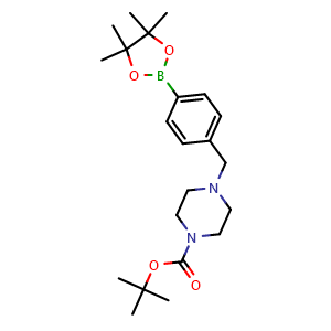 Chemical structure of tert-Butyl 4-(4-(4,4,5,5-tetramethyl-1,3,2-dioxaborolan-2-yl)benzyl)piperazine-1-carboxylate , CAS 936694-19-8, AChemBlock T102267