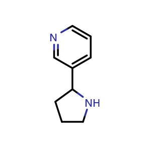 Chemical structure of 2-(3-Pyridinyl)pyrrolidine , CAS 5746-86-1, AChemBlock T102305