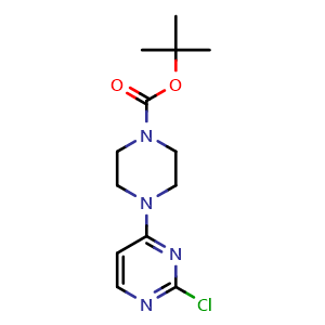 Chemical structure of tert-butyl 4-(2-chloropyrimidin-4-yl)piperazine-1-carboxylate , CAS 221050-88-0, AChemBlock T102351