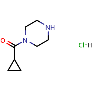 Chemical structure of 1-(Cyclopropylcarbonyl)piperazine hydrochloride , CAS 1021298-67-8, AChemBlock T102389