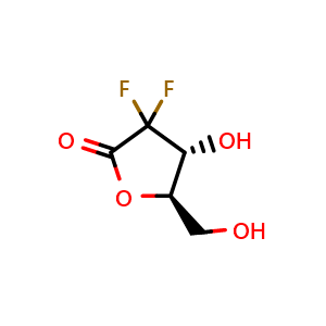 Chemical structure of (4R,5R)-3,3-difluoro-4-hydroxy-5-(hydroxymethyl)dihydrofuran-2(3H)-one , CAS 95058-77-8, AChemBlock T89836