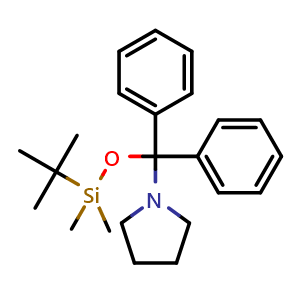 Chemical structure of (S)-[(diphenyl)-t-butyldimethylsiloxymethyl]pyrrolidine , CAS 864466-71-7, AChemBlock T89839