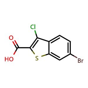Chemical structure of 6-bromo-3-chlorobenzo[b]thiophene-2-carboxylic acid , CAS 438613-29-7, AChemBlock T89852