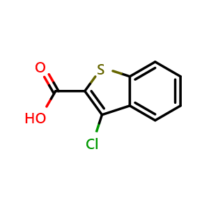 Chemical structure of 3-chlorobenzo[b]thiophene-2-carboxylic acid , CAS 21211-22-3, AChemBlock T89869