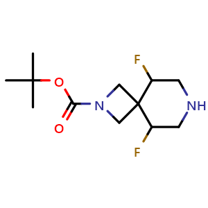 Chemical structure of tert-butyl 5,9-difluoro-2,7-diazaspiro[3.5]nonane-2-carboxylate , CAS 1263179-45-8, AChemBlock T89907
