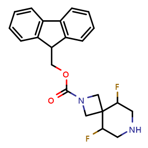 Chemical structure of 9H-fluoren-9-ylmethyl 5,9-difluoro-2,7-diazaspiro[3.5]nonane-2-carboxylate , CAS 2411641-72-8, AChemBlock T89908