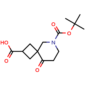 Chemical structure of 6-tert-butoxycarbonyl-9-oxo-6-azaspiro[3.5]nonane-2-carboxylic acid , CAS 2387601-15-0, AChemBlock T89931