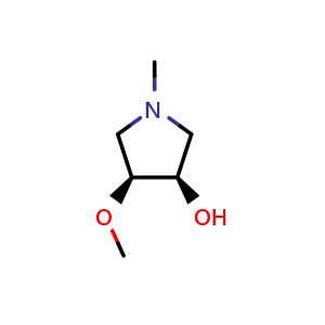 Chemical structure of (3R,4S)-4-methoxy-1-methyl-pyrrolidin-3-ol , CAS 2411591-36-9, AChemBlock T89932
