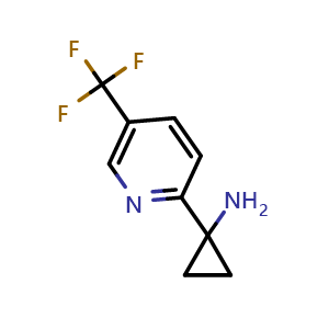 Chemical structure of 1-(5-(trifluoromethyl)pyridin-2-yl)cyclopropan-1-amine , CAS 1159737-44-6, AChemBlock T90004