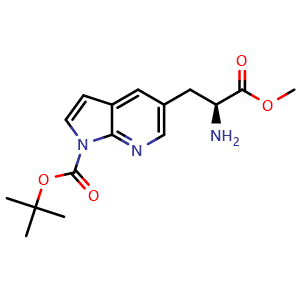Chemical structure of tert-butyl 5-[(2S)-2-amino-3-methoxy-3-oxo-propyl]pyrrolo[2,3-b]pyridine-1-carboxylate , CAS 1212914-14-1, AChemBlock T90014