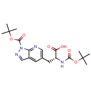 Chemical structure of (2R)-2-(tert-butoxycarbonylamino)-3-(1-tert-butoxycarbonylpyrazolo[3,4-b]pyridin-5-yl)propanoic acid , CAS 2387560-99-6, AChemBlock T90019
