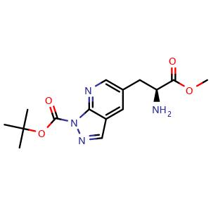 Chemical structure of tert-butyl 5-[(2S)-2-amino-3-methoxy-3-oxo-propyl]pyrazolo[3,4-b]pyridine-1-carboxylate , CAS 2387565-00-4, AChemBlock T90020