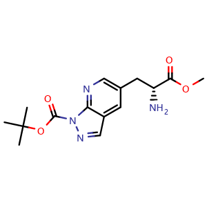 Chemical structure of tert-butyl 5-[(2R)-2-amino-3-methoxy-3-oxo-propyl]pyrazolo[3,4-b]pyridine-1-carboxylate , CAS 2387566-70-1, AChemBlock T90021