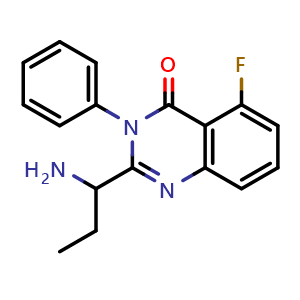 Chemical structure of 2-(1-aminopropyl)-5-fluoro-3-phenylquinazolin-4(3H)-one , CAS 1617514-17-6, AChemBlock T90030
