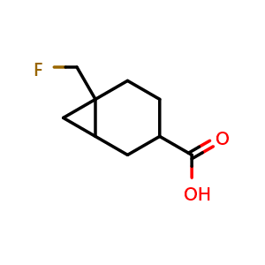 Chemical structure of 6-(fluoromethyl)norcarane-3-carboxylic acid , CAS 2387598-74-3, AChemBlock T90054