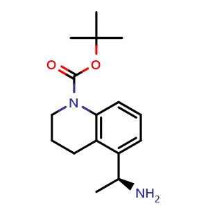 Chemical structure of tert-butyl 5-[(1S)-1-aminoethyl]-3,4-dihydro-2H-quinoline-1-carboxylate , CAS 2387569-07-3, AChemBlock T90075